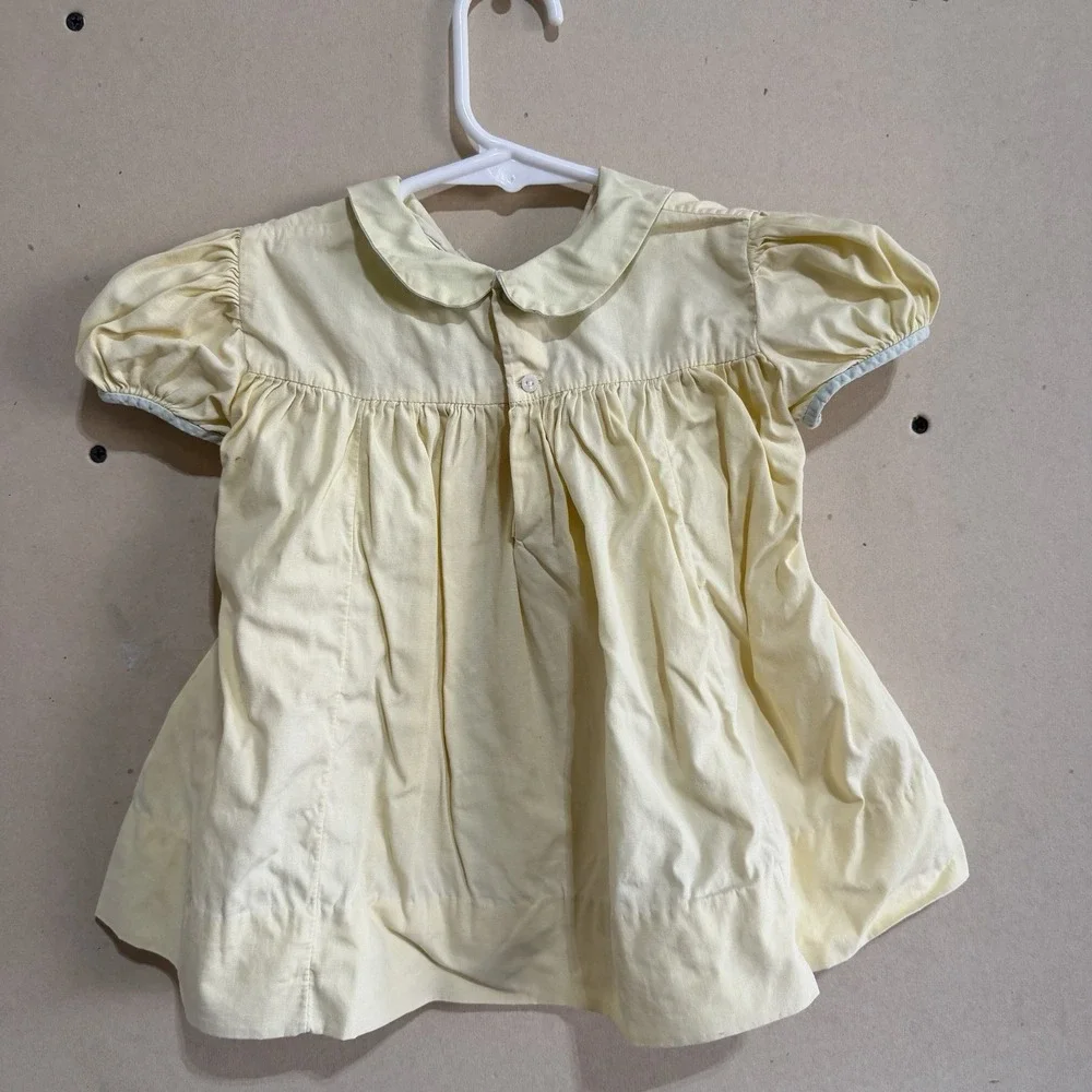 Vtg 50s Nannette Smocked Yellow Toddler Frock Dress Sz 2 Repair Flaws As-Is USA
